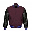 New DC Letterman Baseball Collage Maroon wool Black leather sleeves varsity jacket size XS