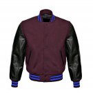 New DC Letterman Baseball Collage Maroon wool Black leather sleeves varsity jacket size XL