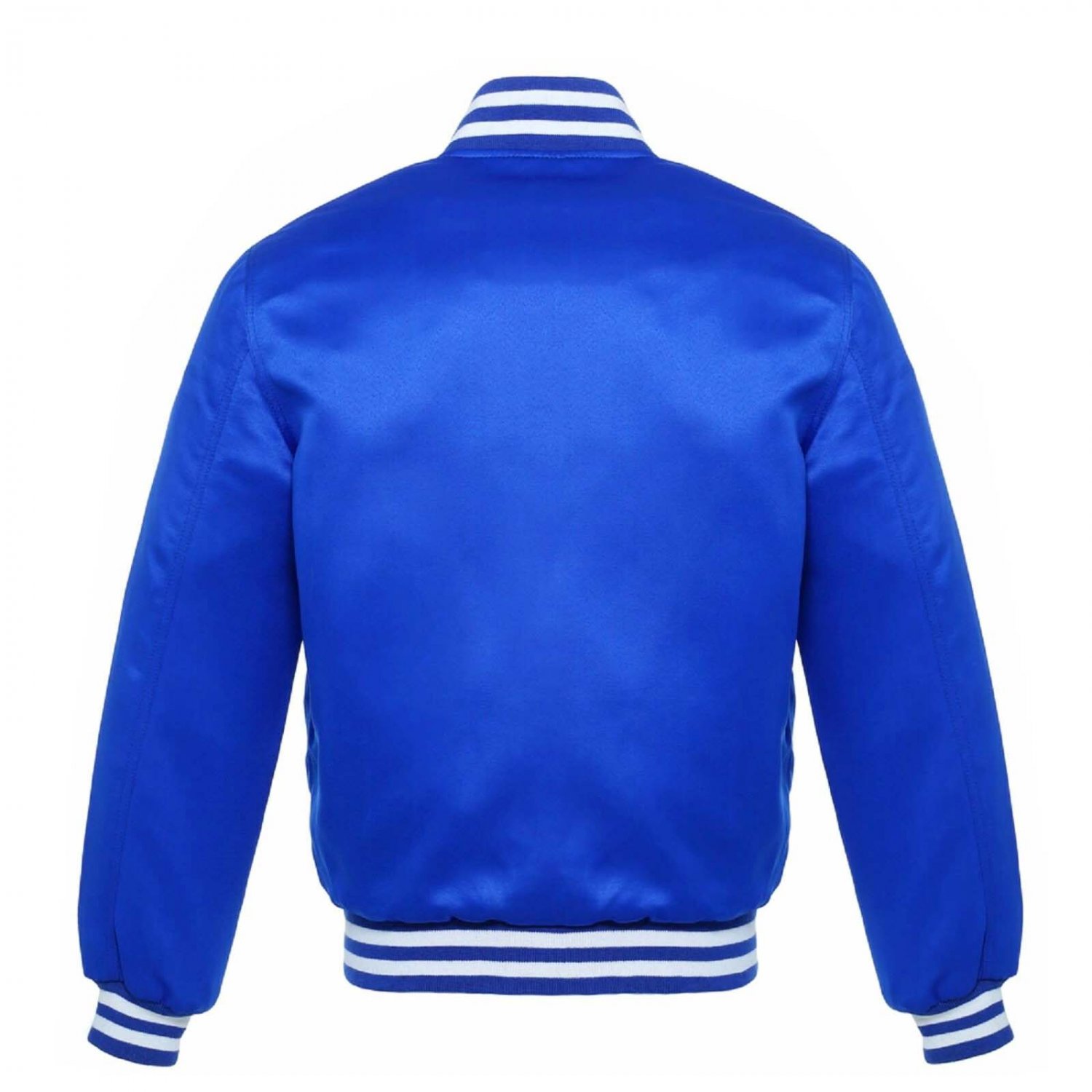 New Satin Baseball Collage Blue varsity Bomber jacket White Trim size XS