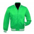 New Satin Baseball Collage Green varsity Bomber jacket White Trim size 5XL