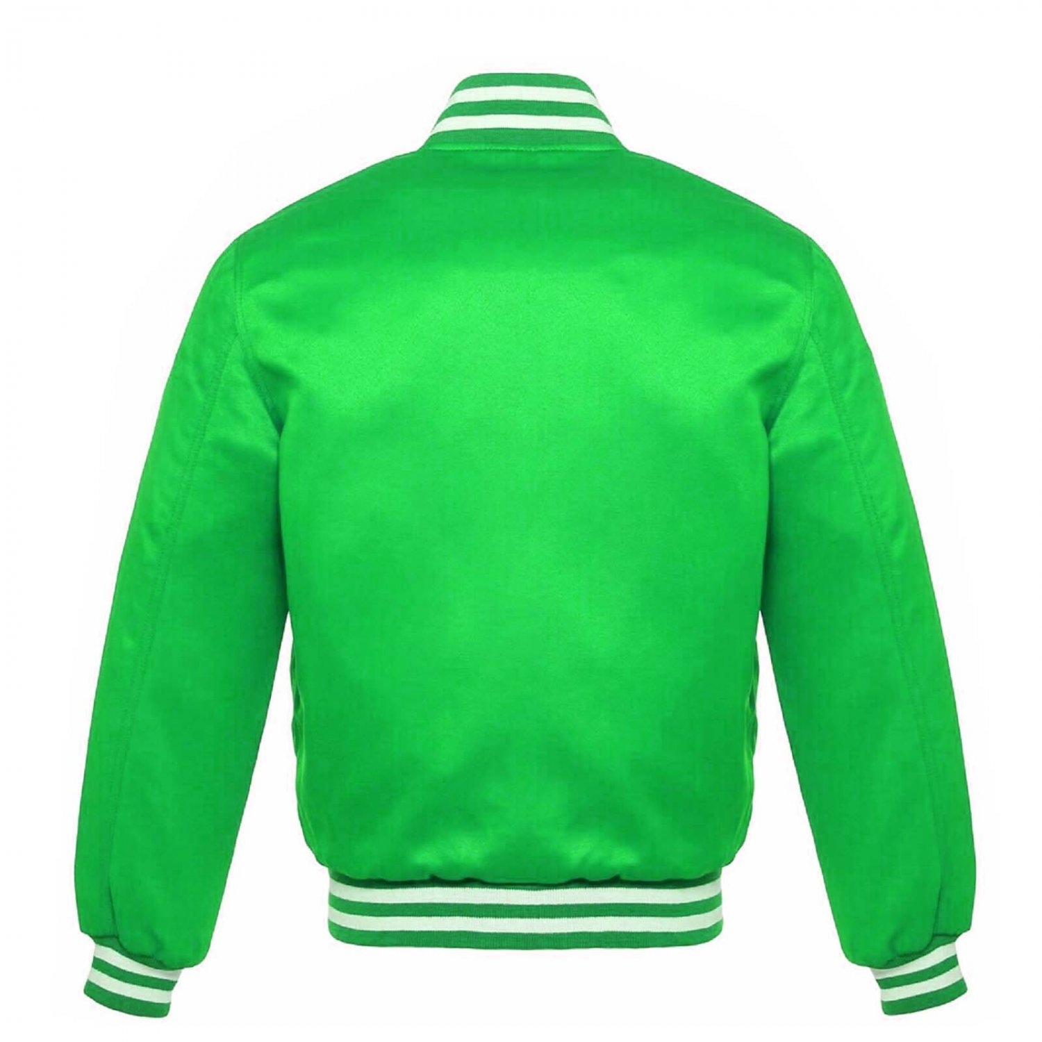 New Satin Baseball Collage Green varsity Bomber jacket White Trim size L