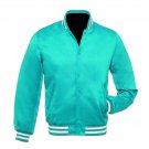 New Satin Baseball Collage Lime Blue varsity Bomber jacket White Trim size 3XL