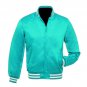 New Satin Baseball Collage Lime Blue varsity Bomber jacket White Trim size XL