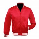 New Satin Baseball Collage Red varsity Bomber jacket White Trim size M