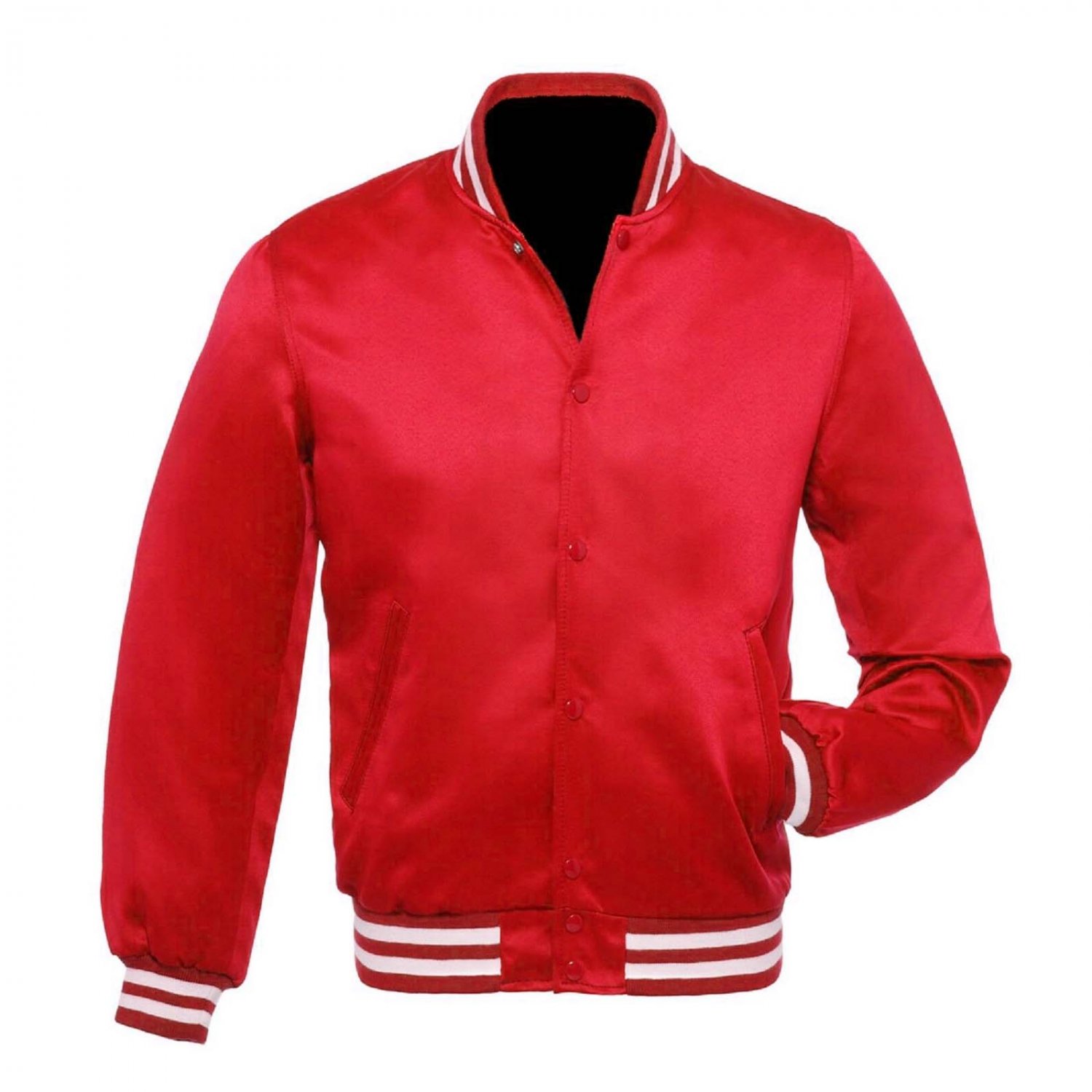 New Satin Baseball Collage Red varsity Bomber jacket White Trim size 2XL