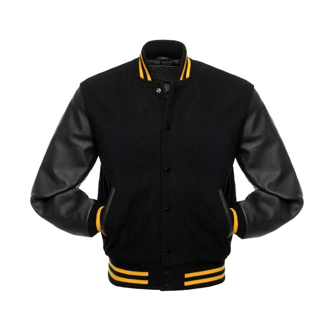 New DC Letterman Baseball Collage Black wool Black leather sleeves varsity jacket size XS