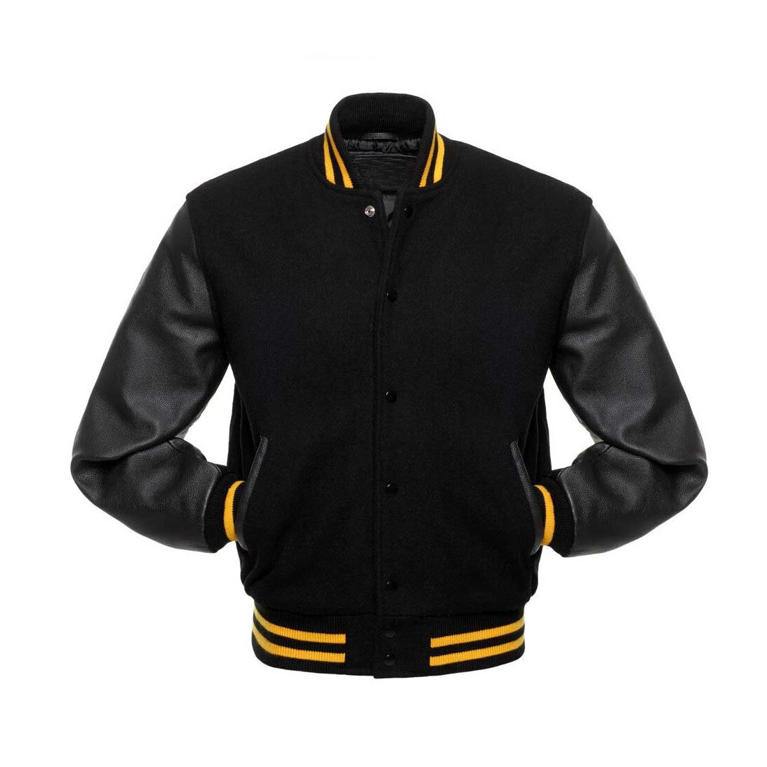 New DC Letterman Baseball Collage Black wool Black leather sleeves varsity jacket size S