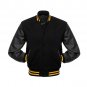 New DC Letterman Baseball Collage Black wool Black leather sleeves varsity jacket size S