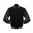 New DC Letterman Baseball Collage Black wool Black leather sleeves varsity jacket size 3XL