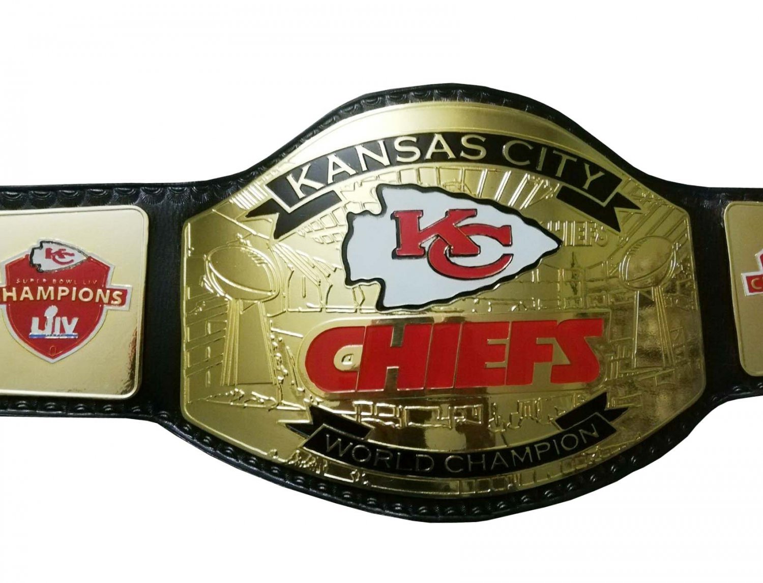 KC KANSAS CITY CHIEFS WRESTLING CHAMPIONSHIP BELT BLACK LEATHER STRAP