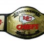 KC KANSAS CITY CHIEFS WRESTLING CHAMPIONSHIP BELT BLACK LEATHER STRAP ADULT SIZE