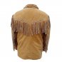 WESTERN COW BOY JACKET TAN BROWN SUEDE LEATHER MEN WITH BEAUTIFUL FRINGE SIZE S