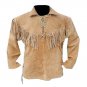 WESTERN COW BOY JACKET TAN BROWN SUEDE LEATHER MEN WITH BEAUTIFUL FRINGE SIZE L