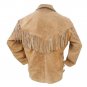 WESTERN COW BOY JACKET TAN BROWN SUEDE LEATHER MEN WITH BEAUTIFUL FRINGE SIZE 2XL