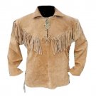 WESTERN COW BOY JACKET TAN BROWN SUEDE LEATHER MEN WITH BEAUTIFUL FRINGE SIZE 5XL
