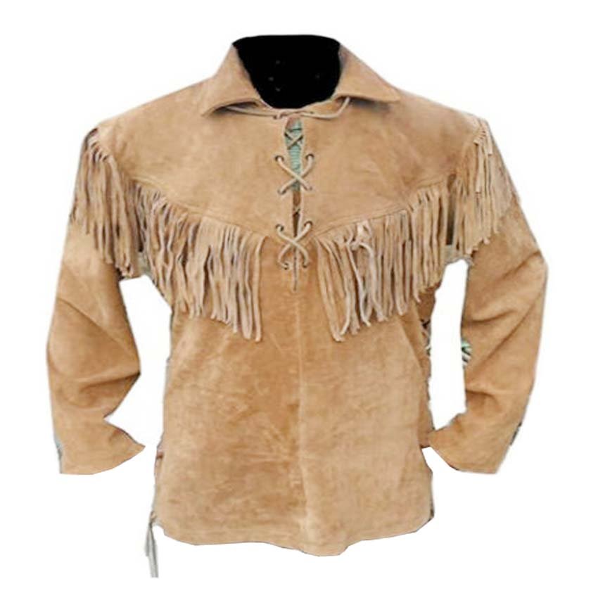 WESTERN COW BOY JACKET TAN BROWN SUEDE LEATHER MEN WITH BEAUTIFUL ...