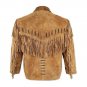 WESTERN COW BOY JACKET TAN BROWN SUEDE LEATHER MEN WITH BEAUTIFUL FRINGE ART NO 3578 SIZE XXS
