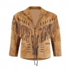 WESTERN COW BOY JACKET TAN BROWN SUEDE LEATHER MEN WITH BEAUTIFUL FRINGE ART NO 3578 SIZE L
