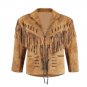 WESTERN COW BOY JACKET TAN BROWN SUEDE LEATHER MEN WITH BEAUTIFUL FRINGE ART NO 3578 SIZE L