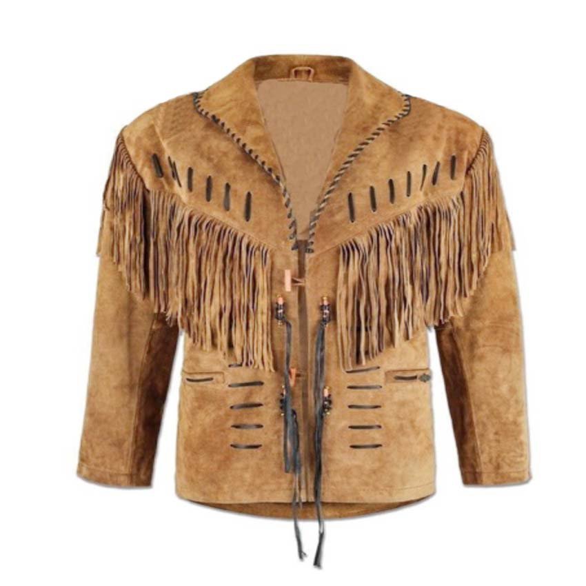 WESTERN COW BOY JACKET TAN BROWN SUEDE LEATHER MEN WITH BEAUTIFUL FRINGE ART NO 3578 SIZE 3XL