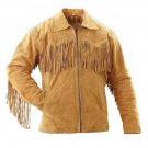 WESTERN COW BOY JACKET TAN BROWN SUEDE LEATHER MEN WITH BEAUTIFUL FRINGE ART NO 7594 SIZE XXS