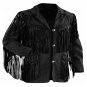 WESTERN COW BOY JACKET BLACK SUEDE LEATHER MEN WITH BEAUTIFUL FRINGE SIZE S