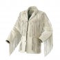 WESTERN COW BOY JACKET CREAM WHITE SUEDE LEATHER MEN WITH BEAUTIFUL FRINGE SIZE 5XL