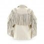 WESTERN COW BOY JACKET CREAM WHITE SUEDE LEATHER MEN WITH BEAUTIFUL FRINGE SIZE 2XL
