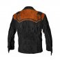 WESTERN COW BOY JACKET BLACK AND BROWN SUEDE LEATHER MEN WITH BEAUTIFUL FRINGE ARTICLE 4698 SIZE 5XL