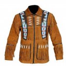 WESTERN COW BOY JACKET TAN BROWN SUEDE LEATHER MEN WITH BEAUTIFUL FRINGE ARTICLE 4830 SIZE 2XL