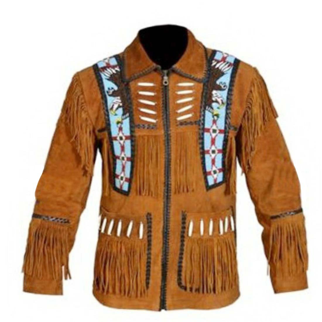 WESTERN COW BOY JACKET TAN BROWN SUEDE LEATHER MEN WITH BEAUTIFUL FRINGE ARTICLE 4830 SIZE 3XL