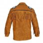 WESTERN COW BOY JACKET TAN BROWN SUEDE LEATHER MEN WITH BEAUTIFUL FRINGE ARTICLE 4830 SIZE M