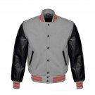 New DC Letterman Baseball Grey wool Black leather  sleeves varsity jacket size 2XL