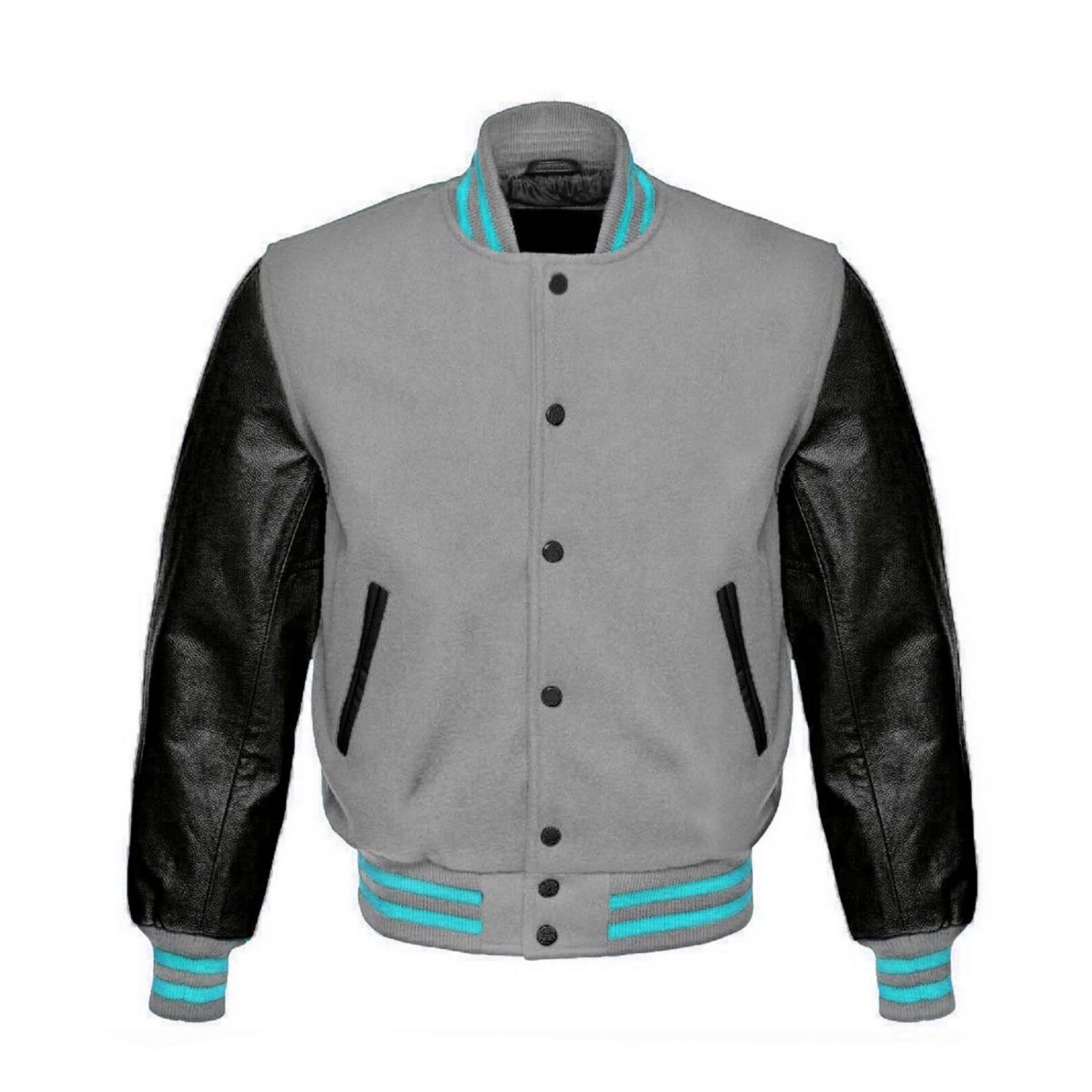 New DC Letterman Baseball Grey wool Black leather  sleeves varsity jacket size S