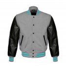 New DC Letterman Baseball Grey wool Black leather  sleeves varsity jacket size XL