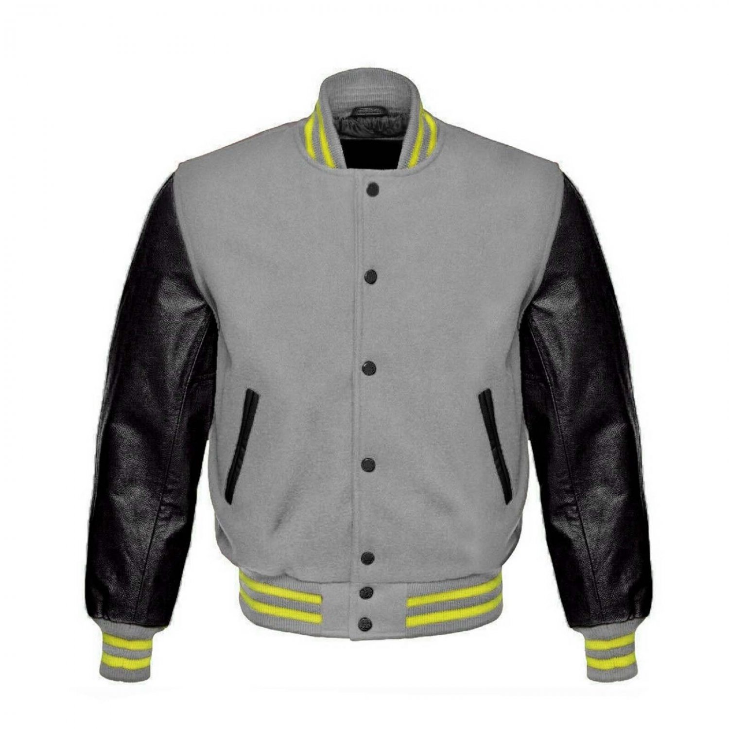 New DC Letterman Baseball Grey wool Black leather  sleeves varsity jacket size S
