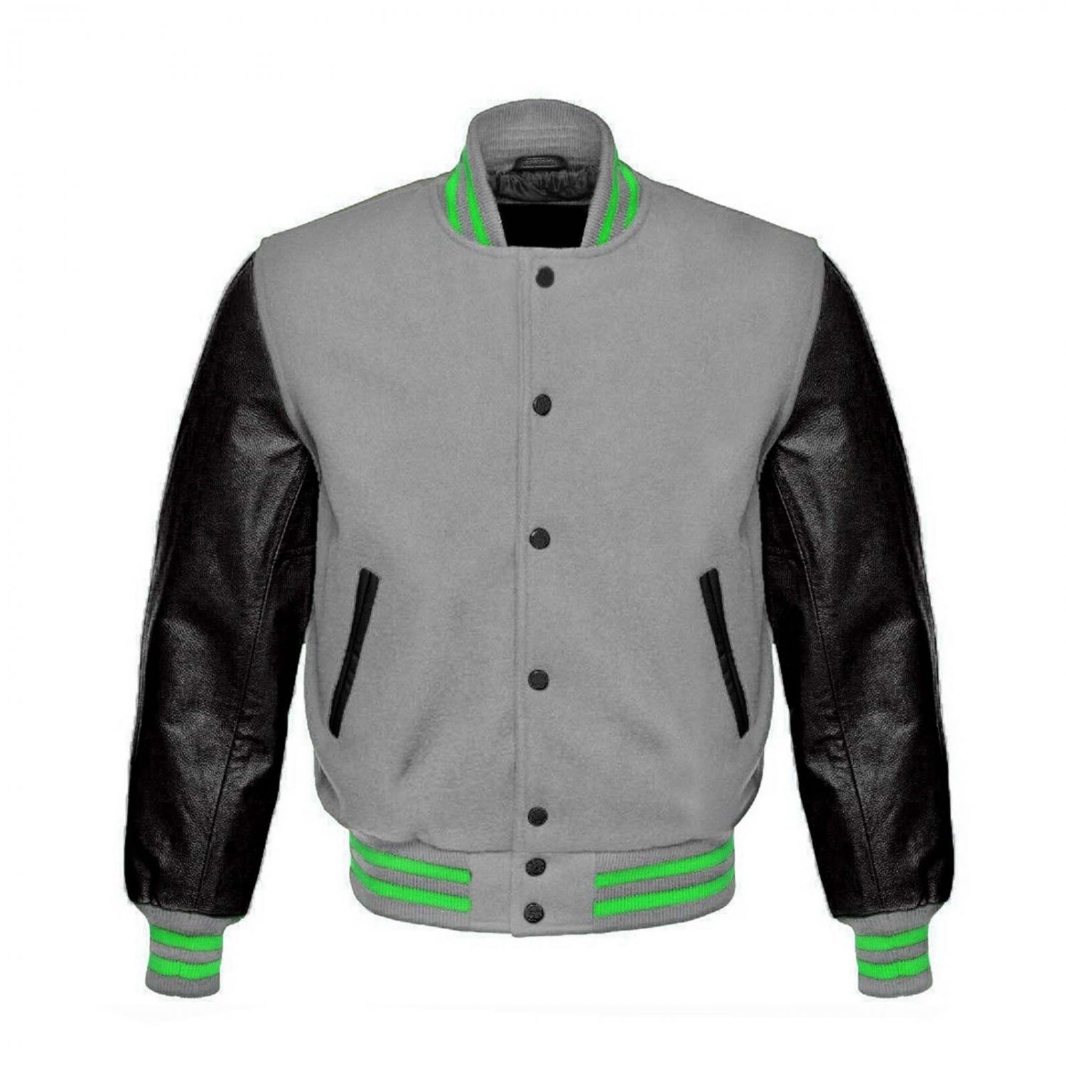New DC Letterman Baseball Grey wool Black leather  sleeves varsity jacket size 4XL