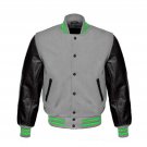 New DC Letterman Baseball Grey wool Black leather  sleeves varsity jacket size 4XL