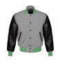 New DC Letterman Baseball Grey wool Black leather  sleeves varsity jacket size 4XL