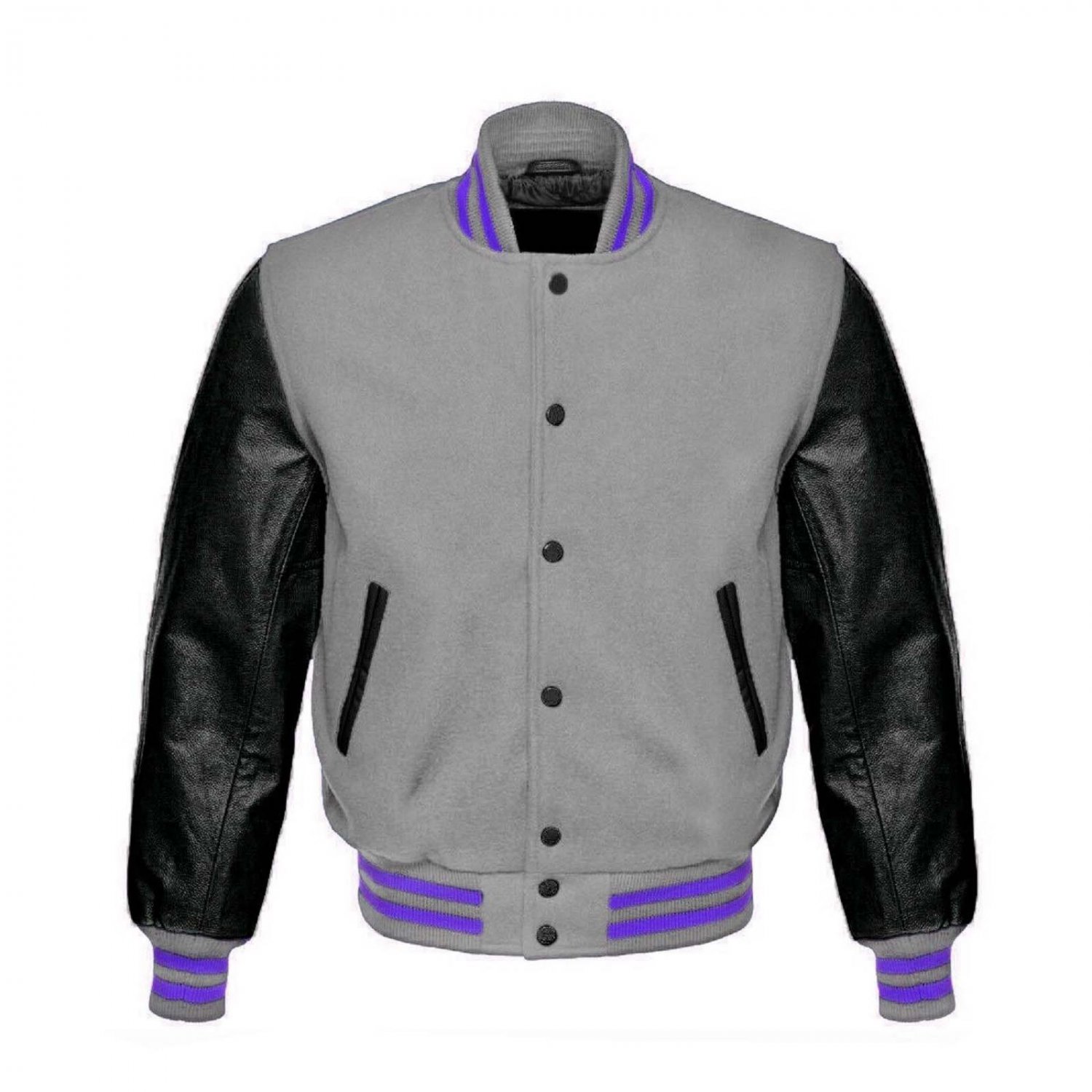New DC Letterman Baseball Grey wool Black leather  sleeves varsity jacket size S
