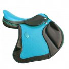 HORSE RIDDING SADDLE PREMIUM QUALITY BLACK AND LIME BLUE COLOR SIZE 13