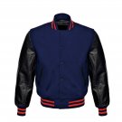 New DC Letterman Baseball Navy wool Black leather  sleeves varsity jacket size 2XL