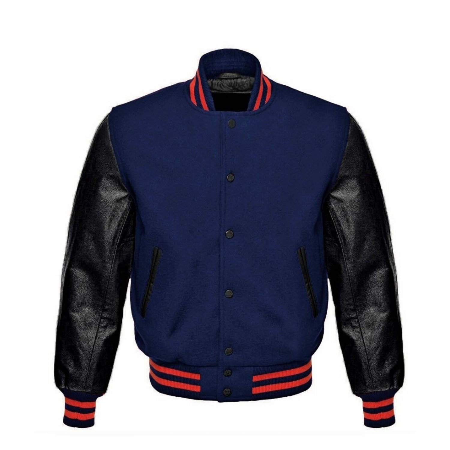 New DC Letterman Baseball Navy wool Black leather  sleeves varsity jacket size 3XL