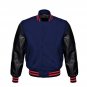 New DC Letterman Baseball Navy wool Black leather  sleeves varsity jacket size 5XL