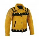 WESTERN COW BOY JACKET TAN BROWN SUEDE LEATHER MEN WITH BEAUTIFUL FRINGE ARTICLE 7921 SIZE 2XL