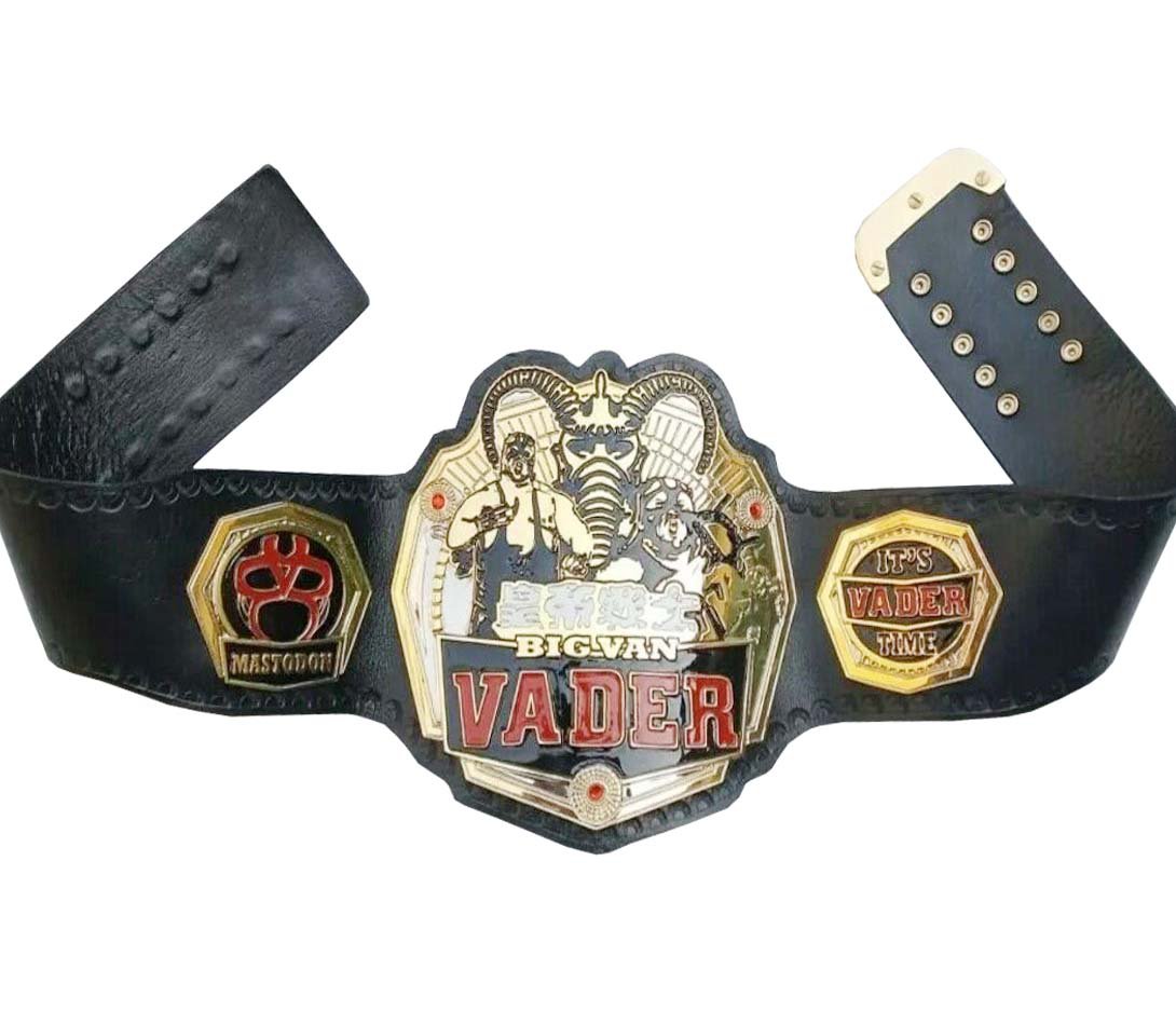 BIG VAN VADER WRESTLING CHAMPIONSHIP BELT ADULT SIZE BLACK LEATHER STRAP