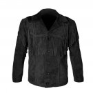 WESTERN COW BOY JACKET BLACK SUEDE LEATHER MEN WITH BEAUTIFUL FRINGE ARTICLE 2711 SIZE XS
