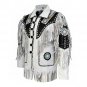 WESTERN COW BOY JACKET TAN WHITE SUEDE LEATHER MEN WITH BEAUTIFUL FRINGE ARTICLE 5730 SIZE 4XL