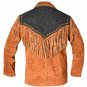 WESTERN COW BOY JACKET TAN BROWN AND BLACK SUEDE LEATHER MEN WITH BEAUTIFUL FRINGE SIZE L