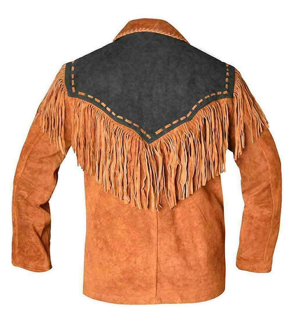 WESTERN COW BOY JACKET TAN BROWN AND BLACK SUEDE LEATHER MEN WITH ...